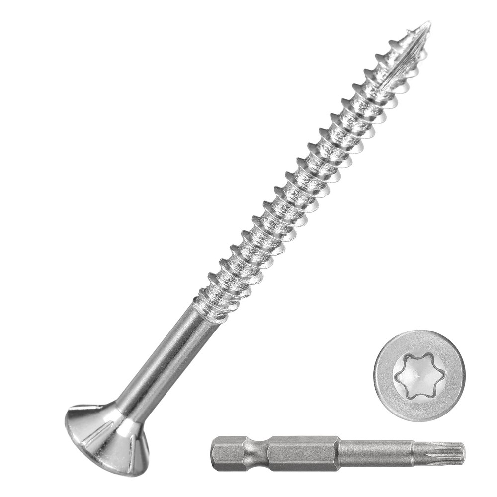 8x2 Inch Deck Screws 500 Pack Carbon Steel T25 Star Bit Silver