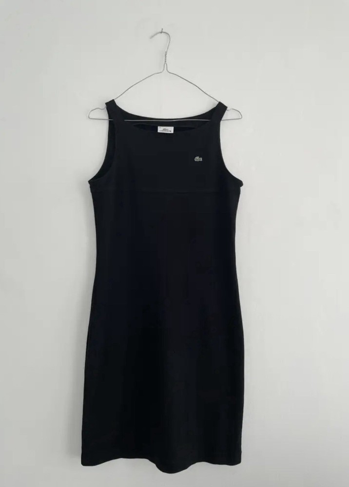 Lacoste Women’s Black Sleeveless Bodycon Dress Crocodile Logo Size 36