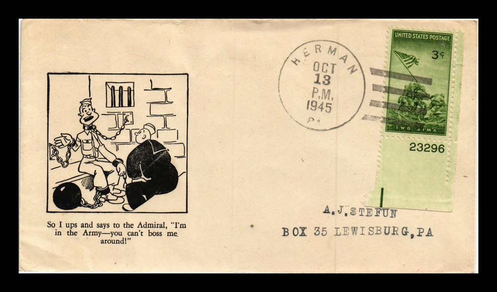 Dr Jim Stamps Us Cover Wwii Army Humor Patriotic Cachet Herman Pennsylvania
