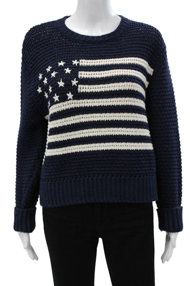 Re/Done Unisex Pullover Sweater Dark Blue Crew Neck Flag Graphic Size XSFree Shipping in US $100+ Orders | $6.95 Orders Below