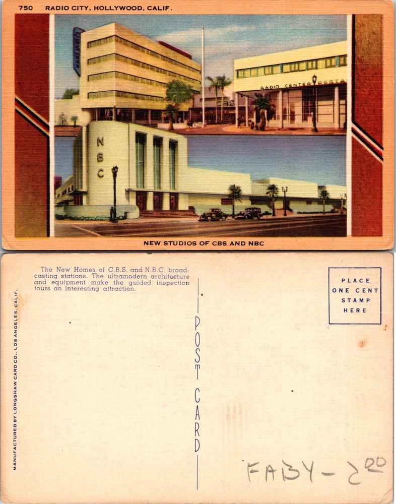 Radio City CBS NBC Studios Hollywood CA Postcard