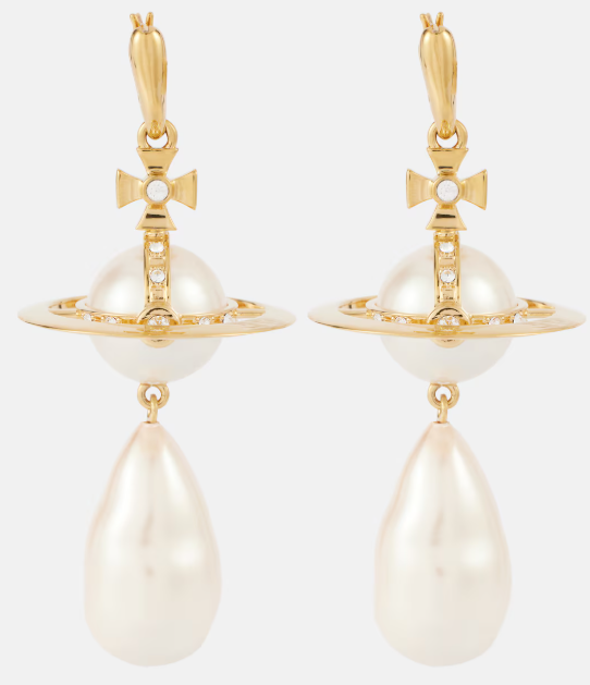 Vivienne Westwood Gold Baroque Punk Pearl Earrings with Box
