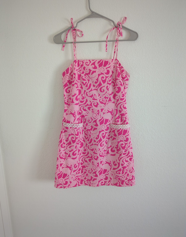 Lilly Pulitzer White Label Jungle Road 7 C's Print Pink Dress Size 4 Y2K Vintage