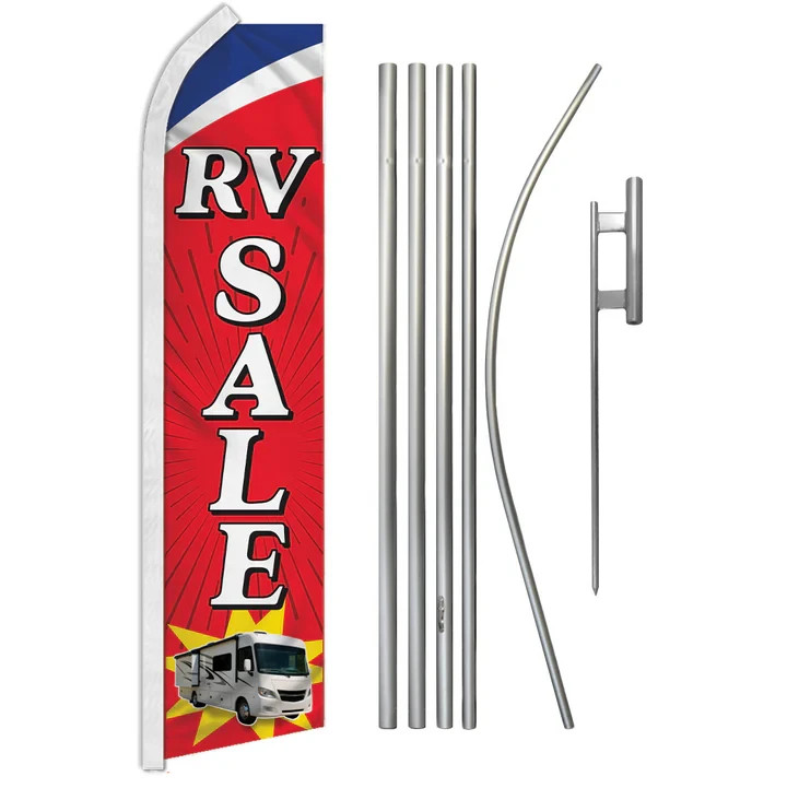 RV Sale (Red) Advertising Swooper Feather Flutter Flag & Pole Kit RV Sold Here