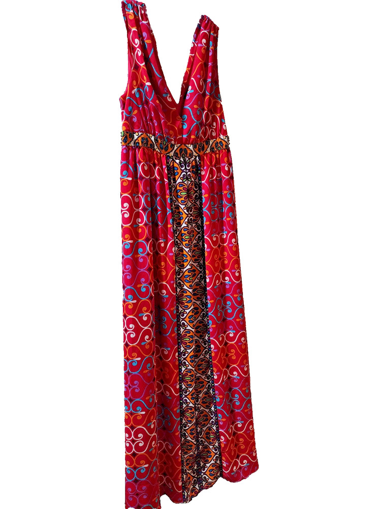 Nicole Miller Women's size 8 Pink Sleeveless Beaded Maxi Dress Ambae Multi