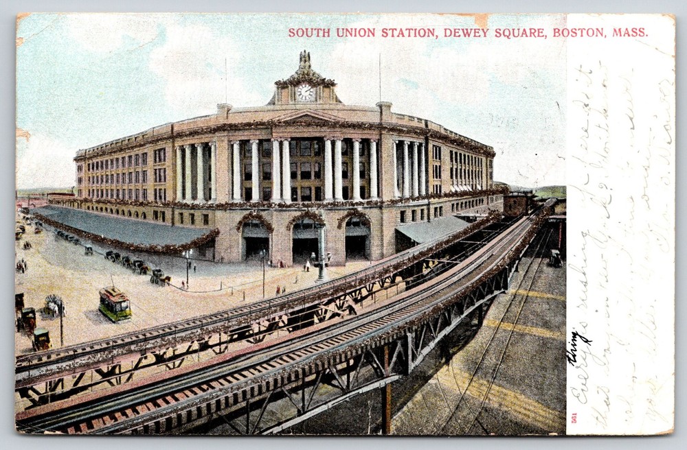 Railroad Depot~Boston MA~South Union Station @ Dewey Square~PM 1906~Vtg Postcard