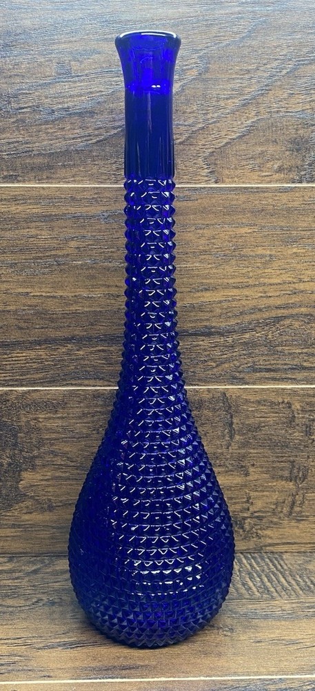 Rossini Empoli Glass Genie Bottle Decanter Cobalt Blue Diamond Cut 16