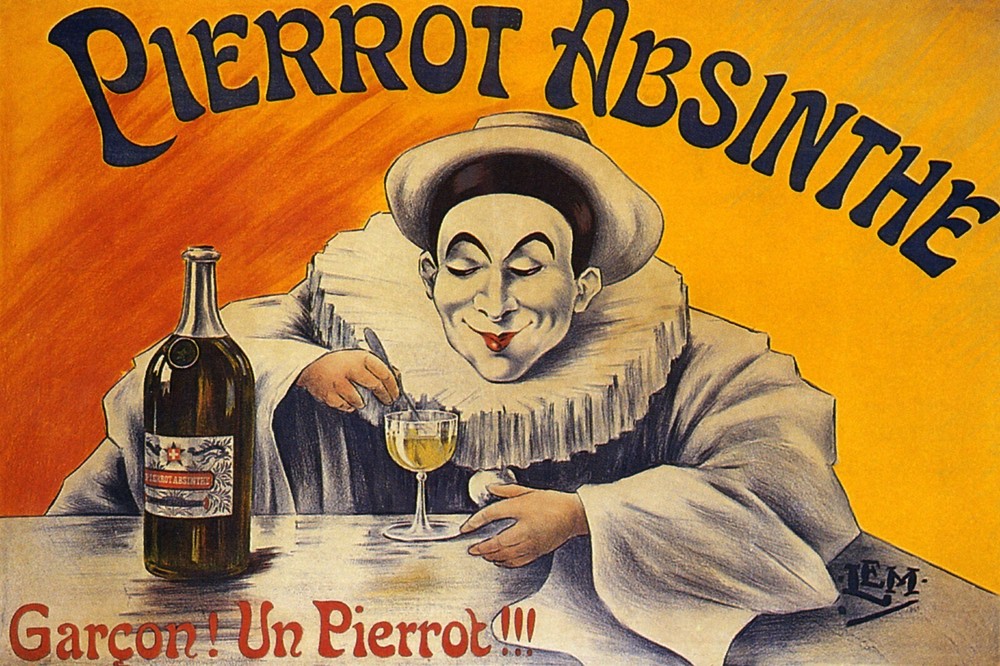 Pierrot Absinthe White Clown Preparing Drink France Vintage Poster Repro FREE SH-image