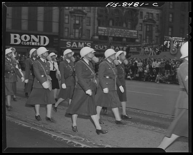Detroit Michigan 1942 Labor Day Parade Women Civilian Defense Workers Marching