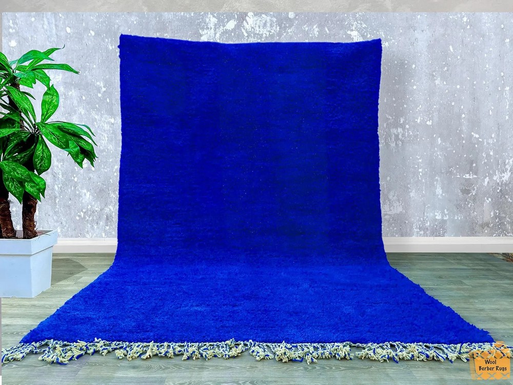 Color Blue Moroccan Berber Beni Ourain Wool Rug Handmade Design Carpet Rug