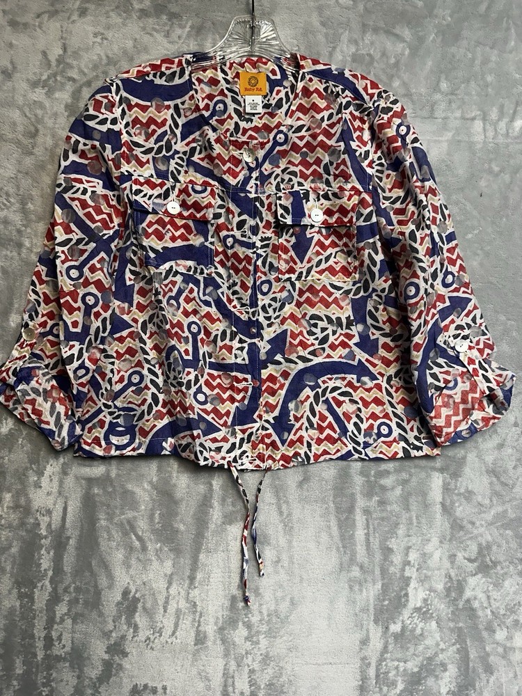 Ruby Rd.  Top Womens Size 8 Floral Print Roll Tab Sleeves