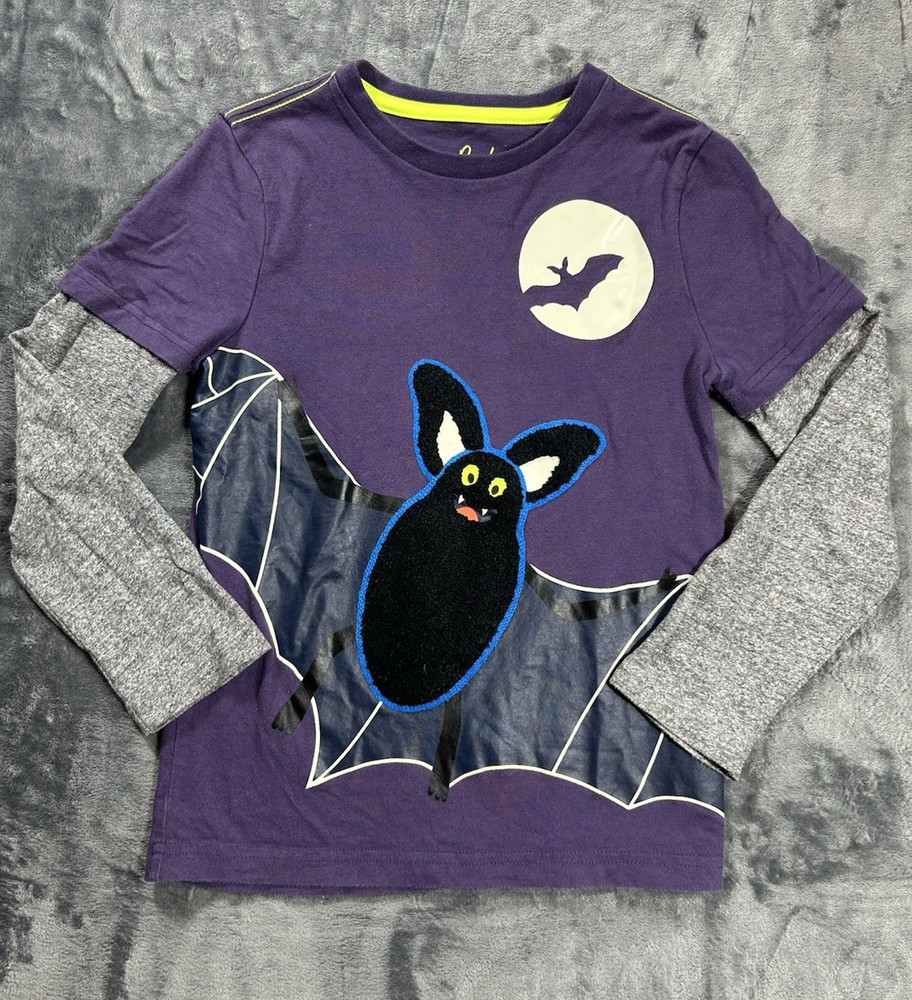 Mini Boden Halloween Bat Glow in the Dark Layered LS Shirt 7-8Y FREE SHIP