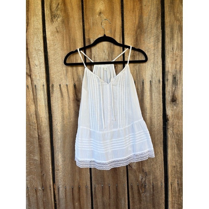 Old Navy White Boho Lace Trim Sleeveless Tank Top Small Cotton Lined Flowy Cami