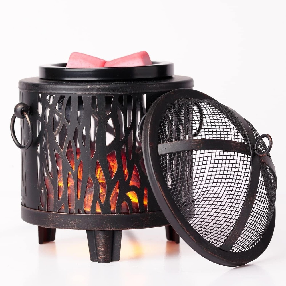 Unique Fireplace Wax Burner with Mesh Cover & LED Lights - Eco-Friendly Aroma