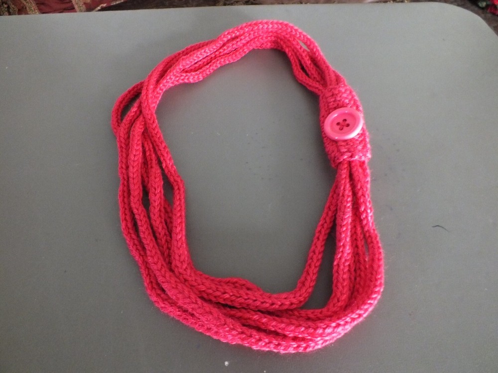 Handmade Crochet Yarn Scarf Necklace Deep Rose Pink One of a Kind 28 Inch