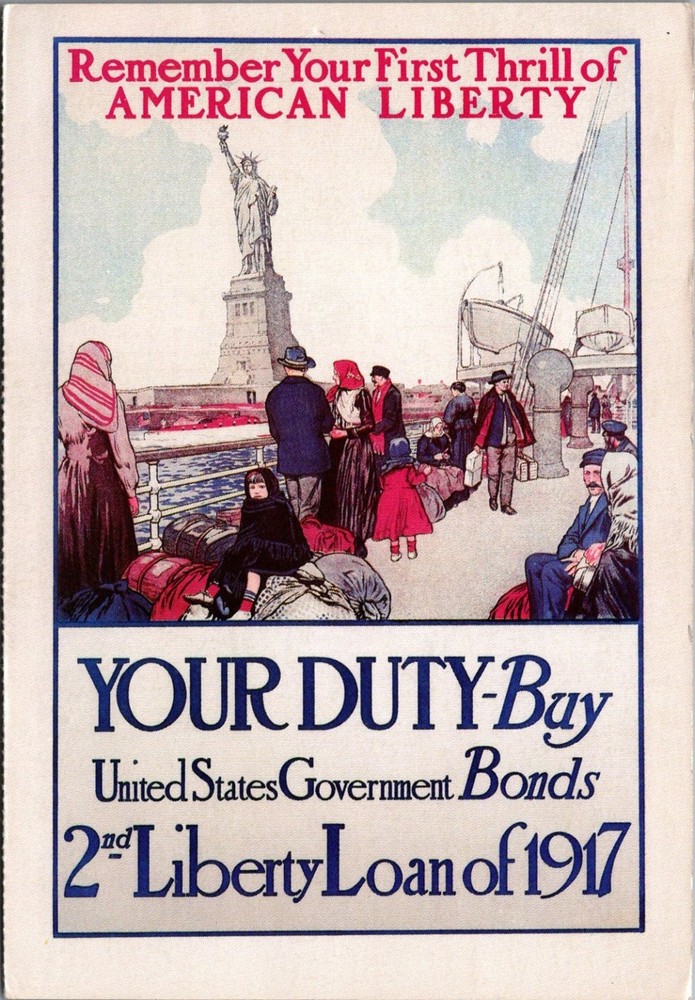 WWI Liberty Loan 1917 Poster Postcard Statue of Liberty Immigrants