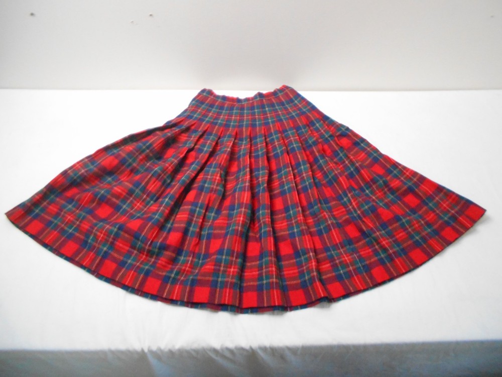 Pendleton Skirt Women 2 Red Royal Stewart Tartan Plaid Pleated Vintage Wool USA