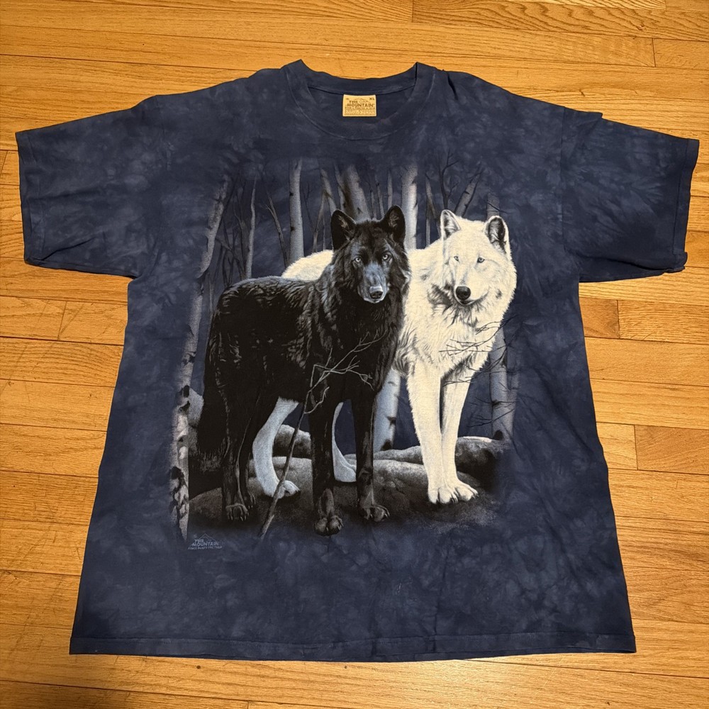 Vintage The Mountain Wolf T Shirt Size XL Blue Tie Dye Nature Animal USA Y2K