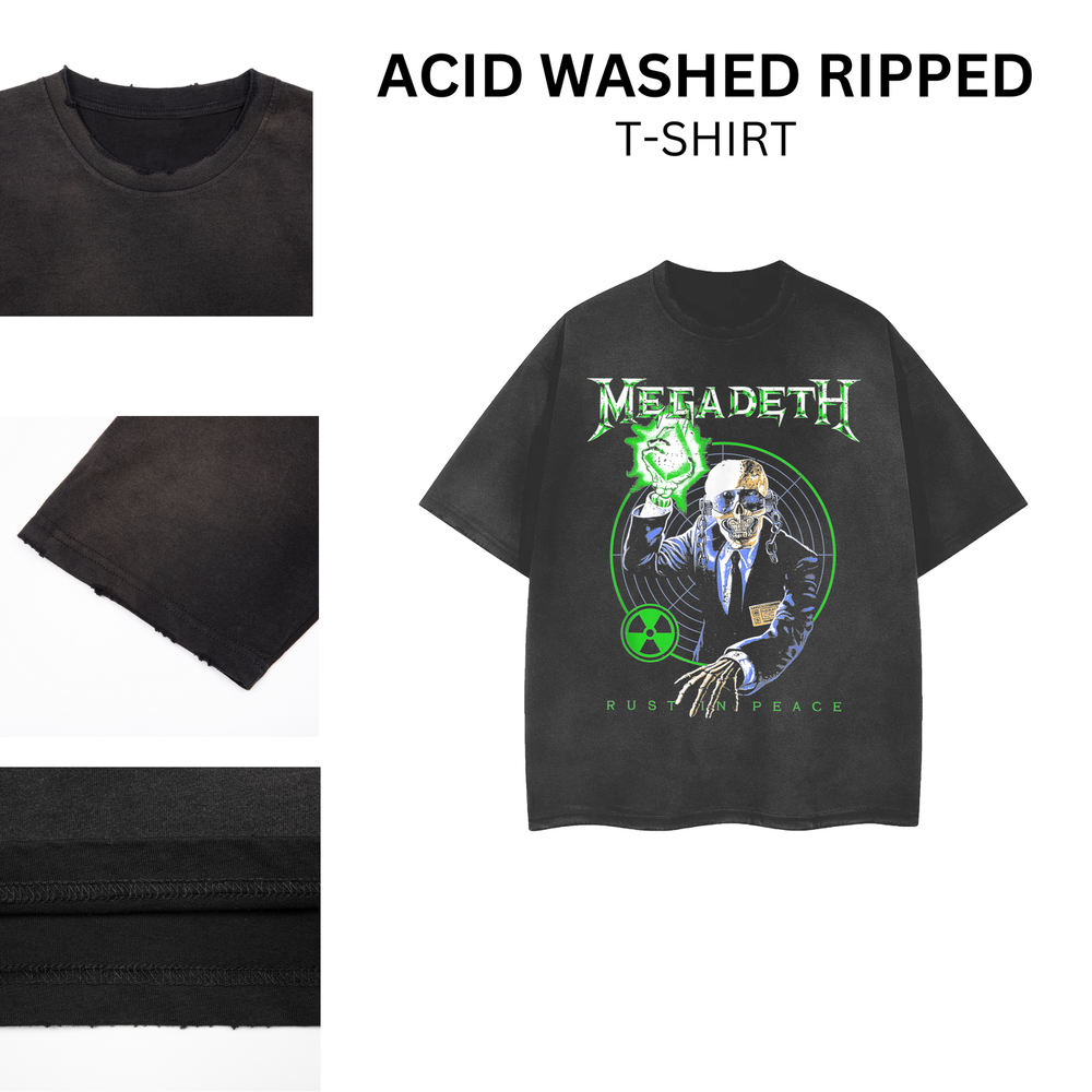 Vintage Acid Washed Ripped Rock Band T-Shirt Unisex 102272