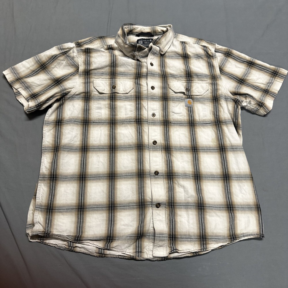 Carhartt Shirt Mens XL Relaxed Fit Button Down Plaid Short Sleeve Pocket