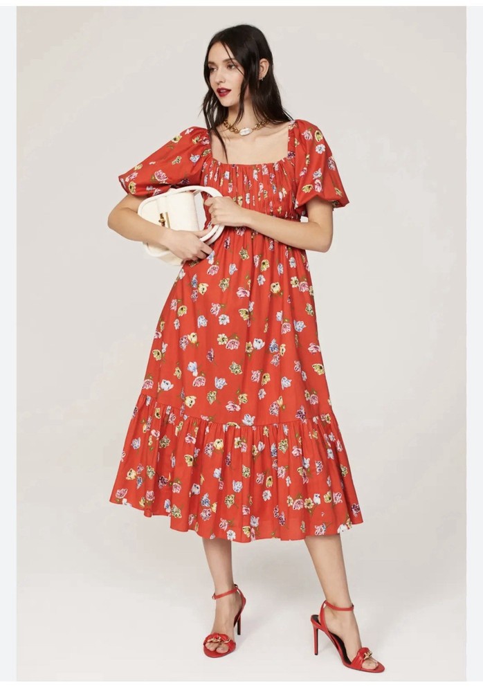 Kate Spade Tulip Toss Square Neck Dress Red Floral Size Small