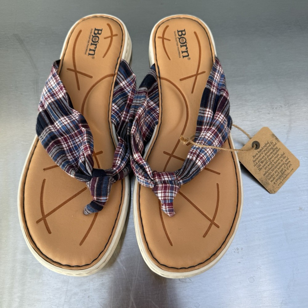 Born Women’s Tide Flip Flops Size 10 Plaid Preppy Coastal