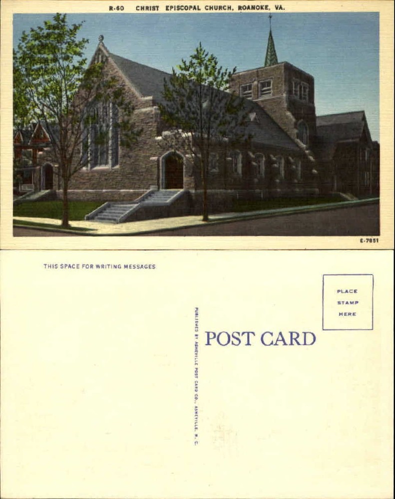 Christ Episcopal Church Roanoke Virginia VA linen vintage unused postcard