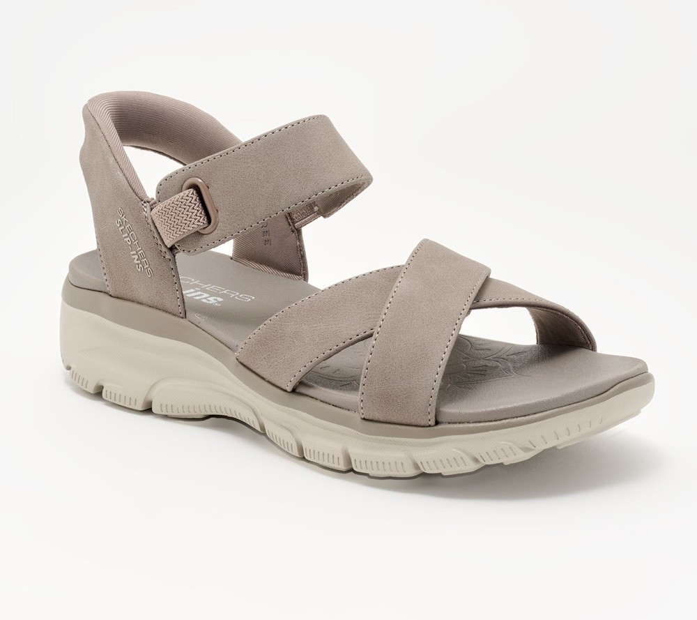 Skechers Women's Sz 10 Slip-ins Easy Going Crossband Sandals Brown A677227