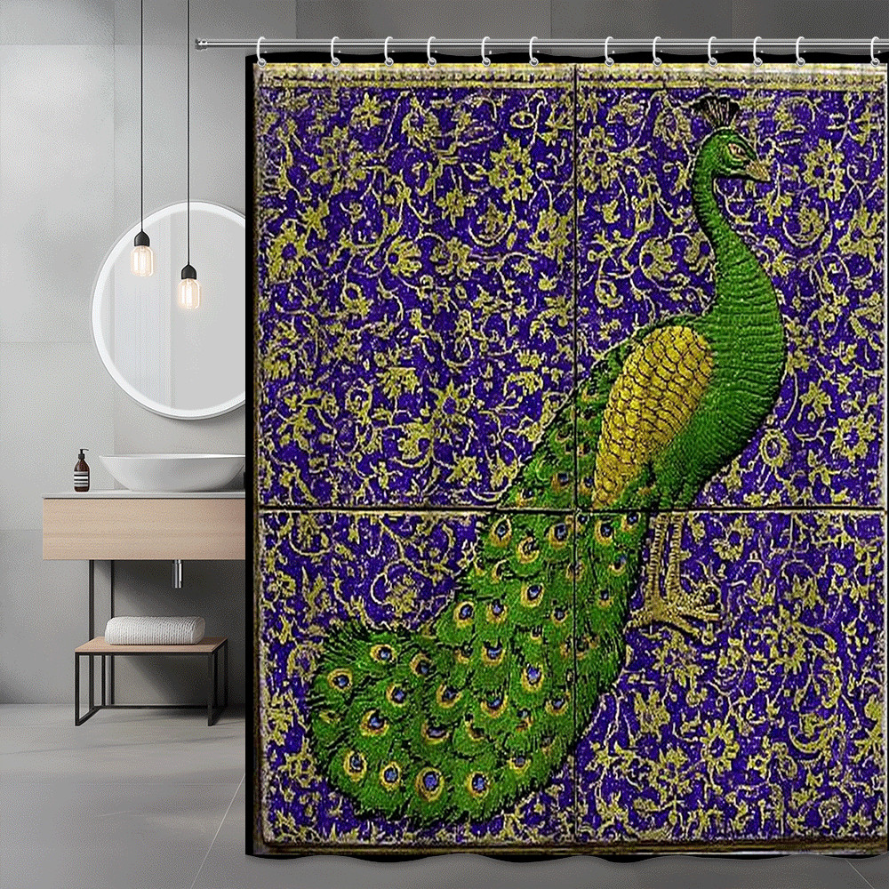 Peacock Shower Curtain Purple Gold Floral Print