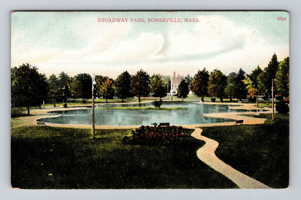 Somerville MA-Massachusetts, Broadway Park, Antique Vintage Souvenir Postcard