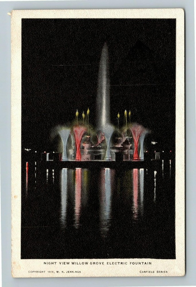 Willow Grove Pennsylvania, NIGHT VIEW ELECTRIC FOUNTAIN, Vintage Postcard