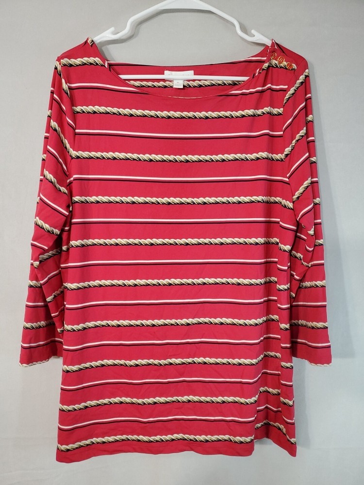 Vintage Charter Club Blouse Women's Size XL Striped Rope Print 3/4 Sleeve Nylon