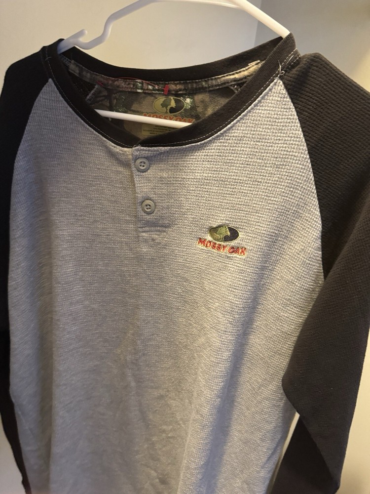 XL Mossy Oak Longsleeve Black Grey Gray Camo Shirt Hunting Outdoor Sportsman $1