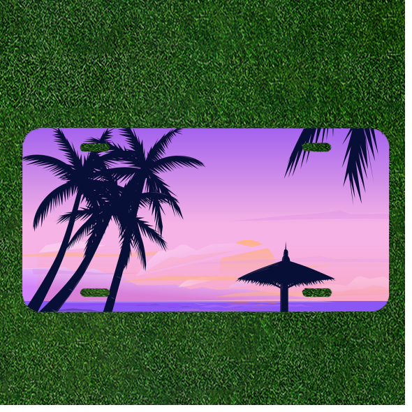 Custom Personalized License Plate Auto Tag With Purple Umbrella Trees Design