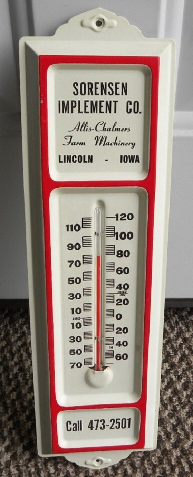 Vintage Sorensen Allis-Chalmers AC Farm Machinery Thermometer Lincoln Iowa IA