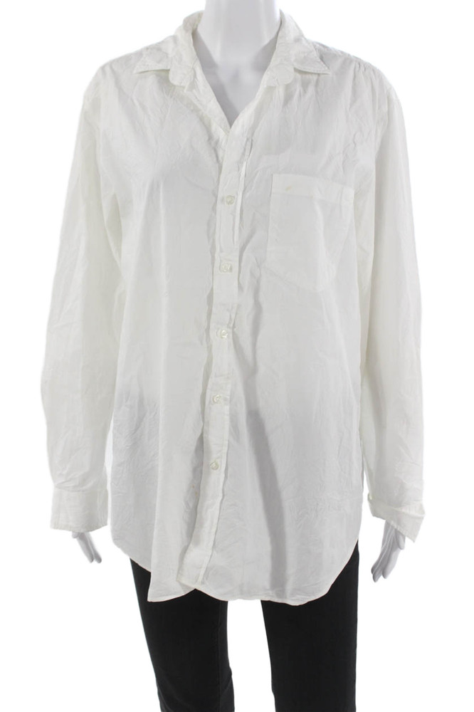 Frank & Eileen Womens White Cotton Collared Basic Button-Up Long Sleeve Size MFree Shipping in US $100+ Orders | $6.95 Orders Below