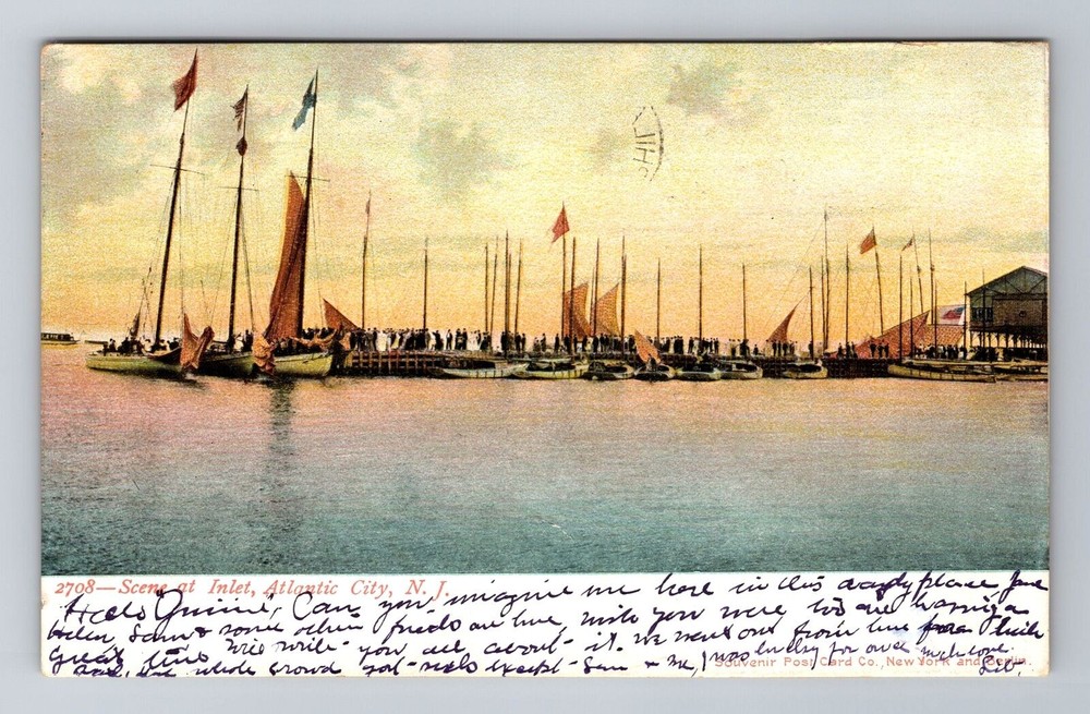 Atlantic City NJ-New Jersey, Scene At Inlet, Antique, Vintage c1906 Postcard