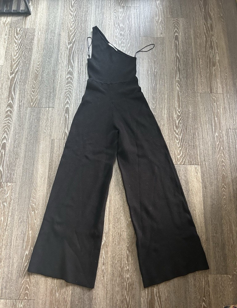 Free People Waverly Ribbed One-Piece Jumpsuit Black S Boho Beach Coastal Chic
