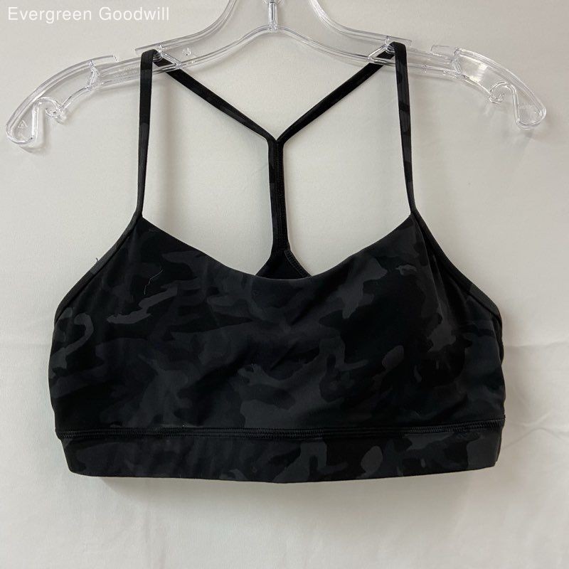 Lululemon Women's Black Camouflage Flow Y Nulu Light Support Sports Bra Size 10
