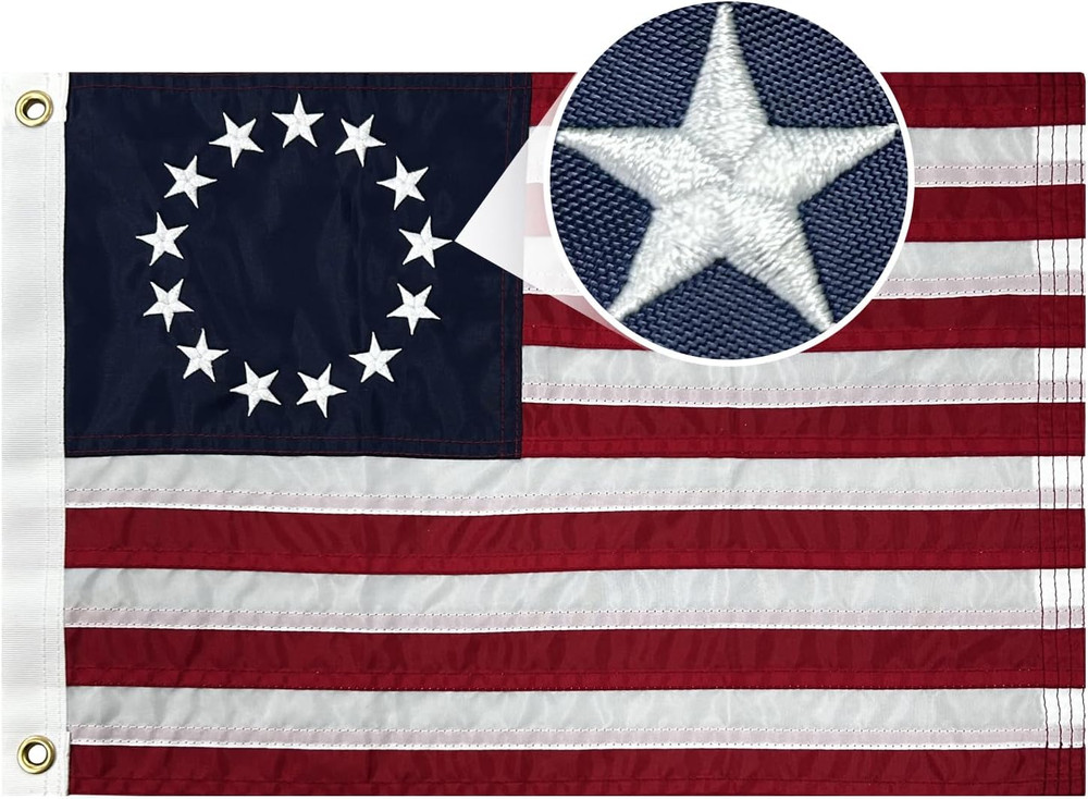 Small Betsy Ross Flag 12X18 in for Boat, Embroidered 13 Stars Betsy Ross Origina