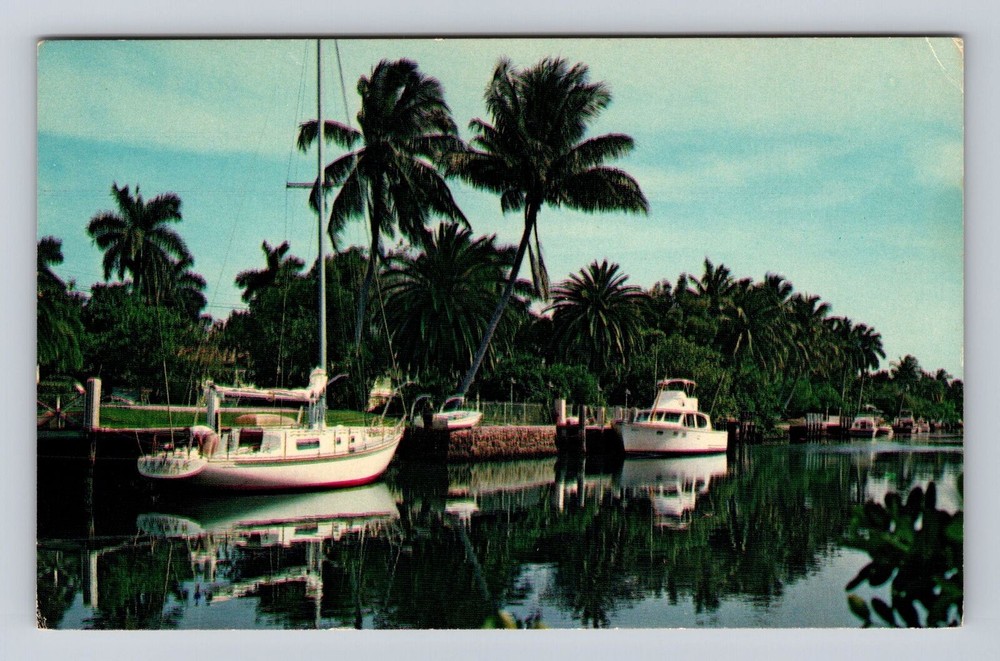 Fort Lauderdale FL-Florida, Sailing Craft, Power Boats, Vintage Postcard