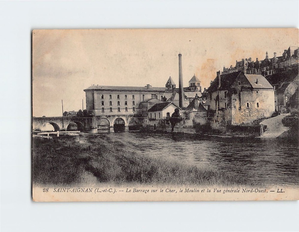 Postcard Le Barrage sur le Cher le Moulin et la Vue générale Nord Ouest France
