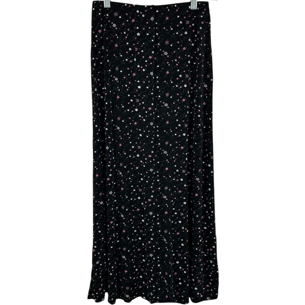 Vintage y2k Women's Black Pink Dainty Floral Button Maxi Skirt Sz S W/ Back Slit