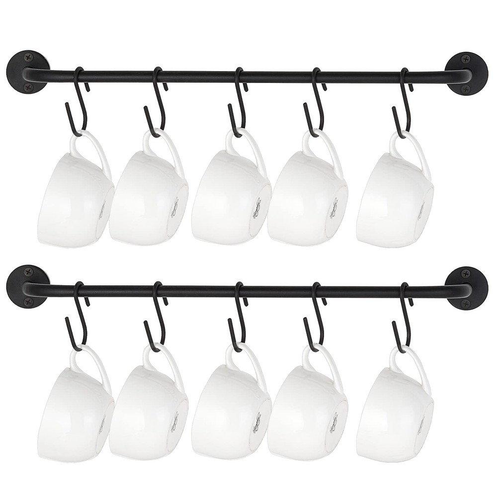 Mug Holder Wall Mounted Coffee Cup Rack Hanger Modern Metal with 10 Mug Hooks