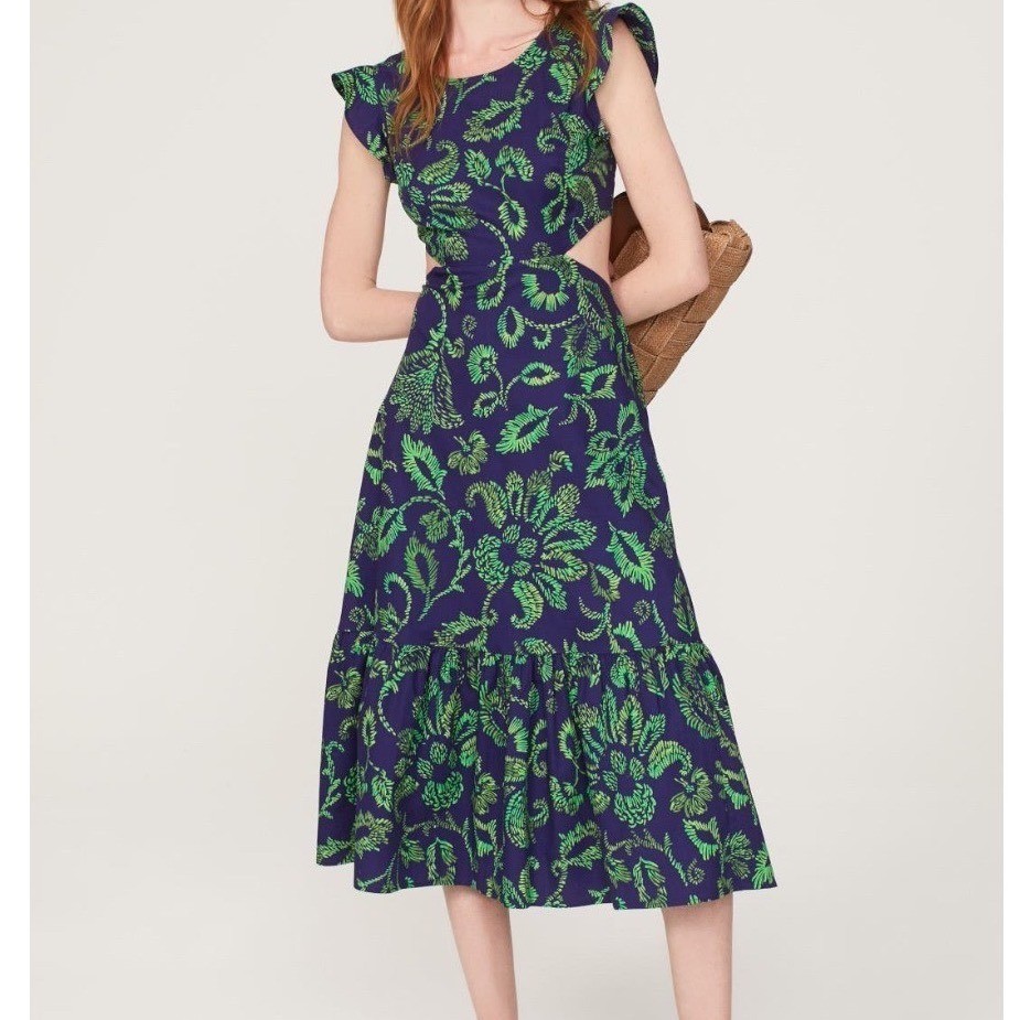 Marissa Webb Collective Navy Blue Green Cut Out Tiered Dress