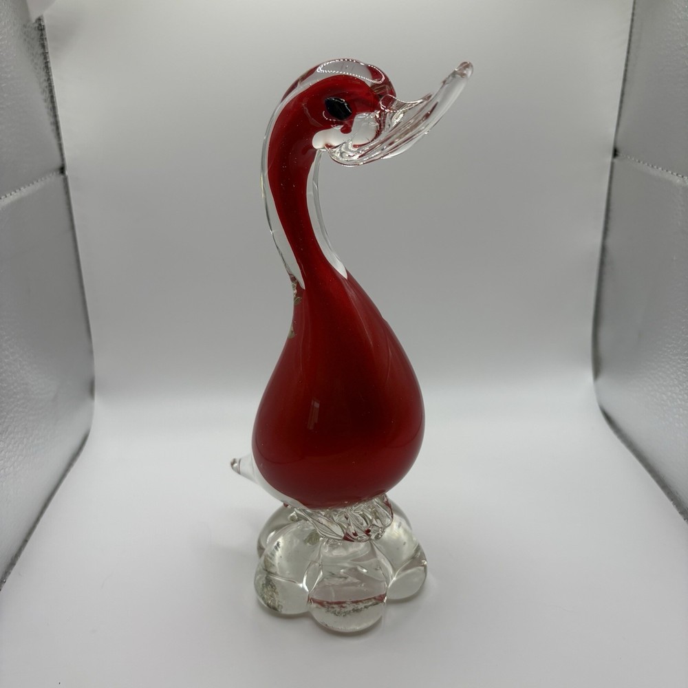 Bird / Duck Figurine - Hand Blown Glass Red - 8“ Tall - Murano-like