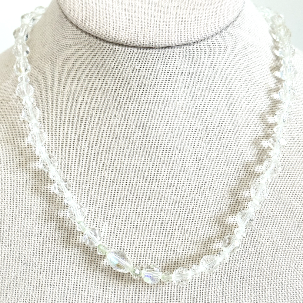 Vintage Clear Aurora Borealis AB Crystal Ladies Beaded Strand Necklace 18