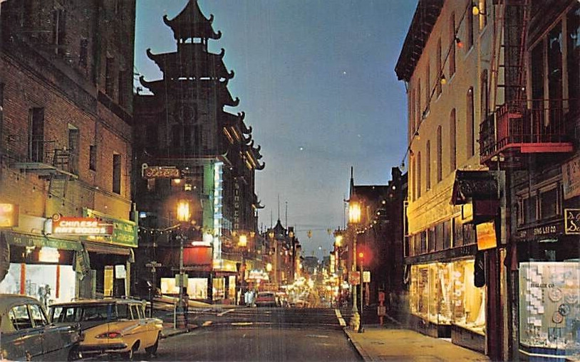 Postcard CA: Grant Avenue, Night, Chinatown, San Francisco, California, 1960's
