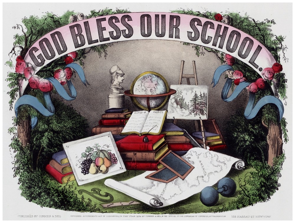 9101.God Bless Our School.books.maps.globe.painting.POSTER.decor Home Office art