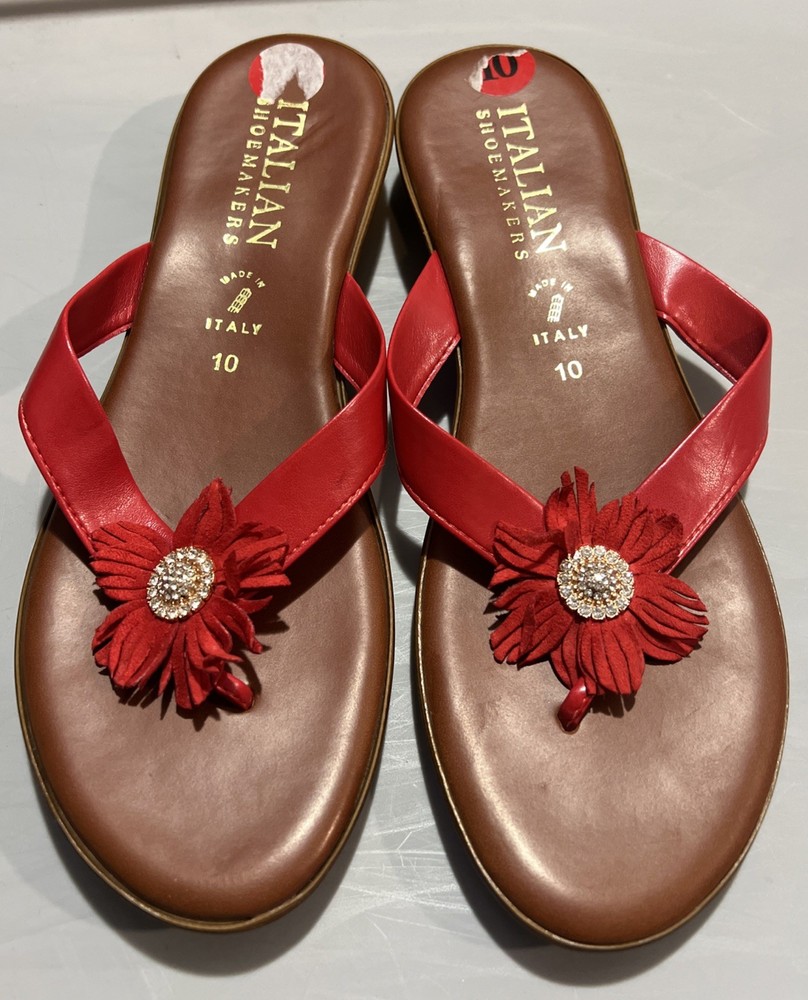 Italian Shoemakers Red Wedge Sandals Slip One Size 10